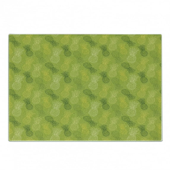 Green Leaf Cutting Board, Hand Drawn Style Exotic Pineapple Fruit Tropical Summer Theme, Decorative Tempered Glass Cutting and Serving Board, Small Size, Apple Green Fern Green, by Ambesonne