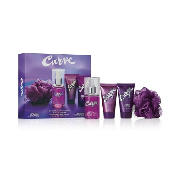 Curve Crush Edgy Flirtatious Perfume Fragrance Set with Body Wash, Lotion, Fragrance Mist & Loofa, 4 Piece Set