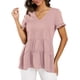 thumbnail image 1 of Tops peplum casuales para mujer, cuello en V, manga corta con volantes, camiseta suelta Babydoll para verano, rosa, XL, 1 of 6