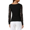 thumbnail image 3 of INSPIRE CHIC Women's Floral V Neck Fitted Lace Mesh Long Sleeve Casual Tops Blouses S Black, 3 of 5