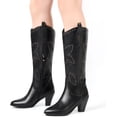 thumbnail image 3 of Ferwind Women's Cowboy Boots Western Knee-High Stiches and Studded Adult Black  6 Wide, 3 of 7