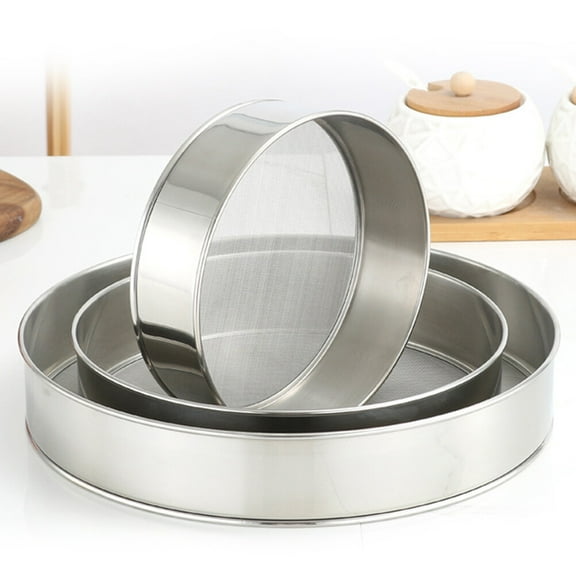 3pcs Stainless Steel Flour Sifters Fine Mesh Sieves Powder Colander Sifter Baking Tools for Kitchen (40 Mesh, 15cm 20cm 25cm)