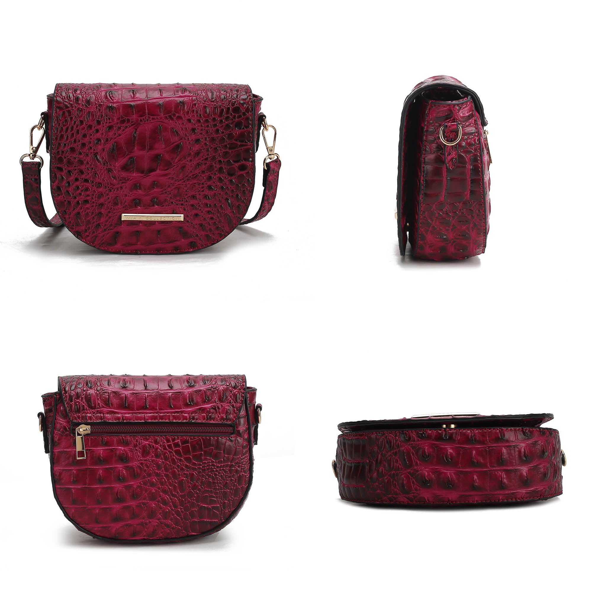 MKF Collection Amalia Crossbody Bag Solid Croc-Embossed Vegan Leather Shoulder Bag Handbag by Mia K- Green