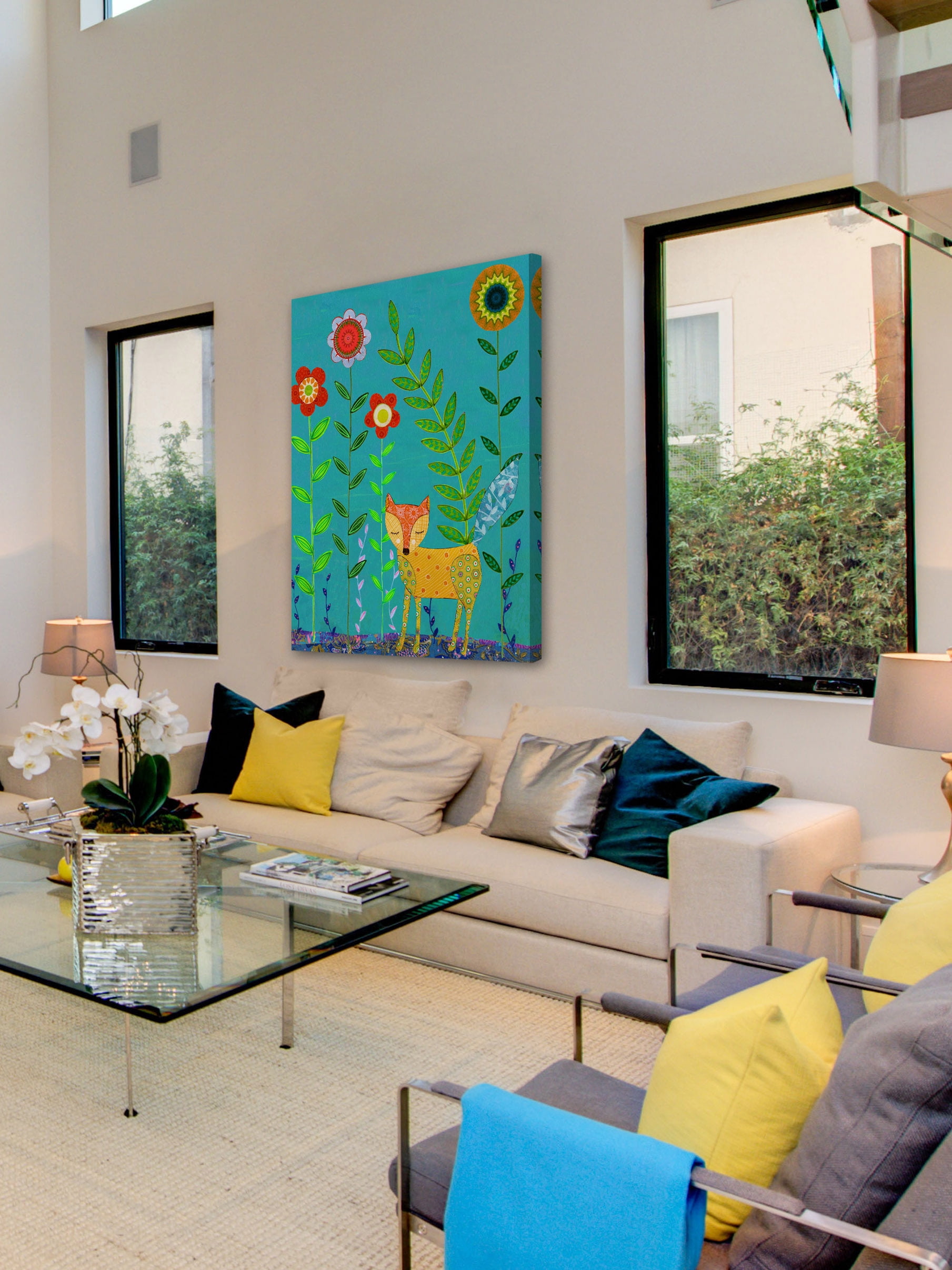 "Yellow Fox" Painting Print on Wrapped Canvas