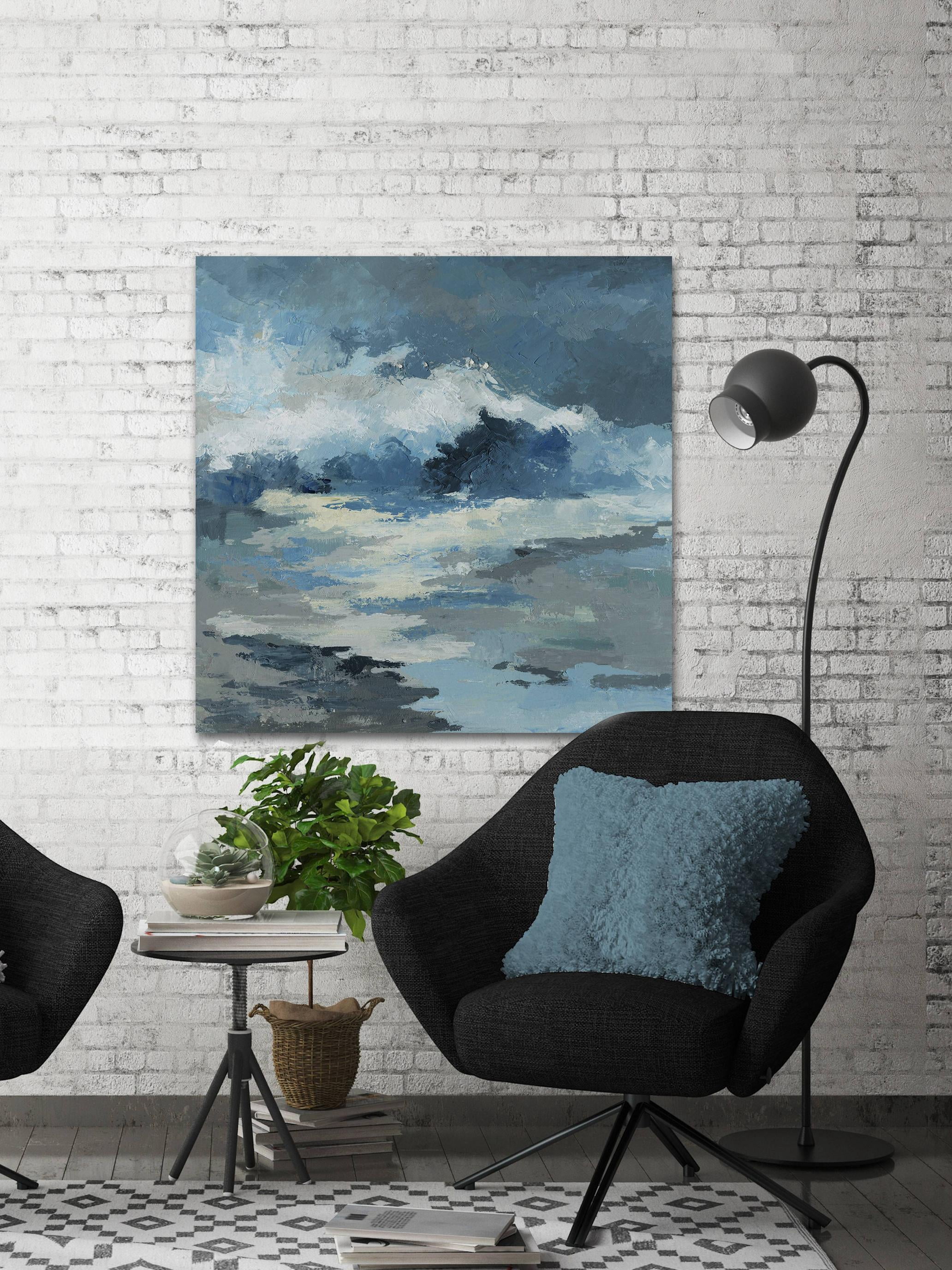 Parvez Taj "Camouflage Blue Waves" Painting Print on Wrapped Canvas