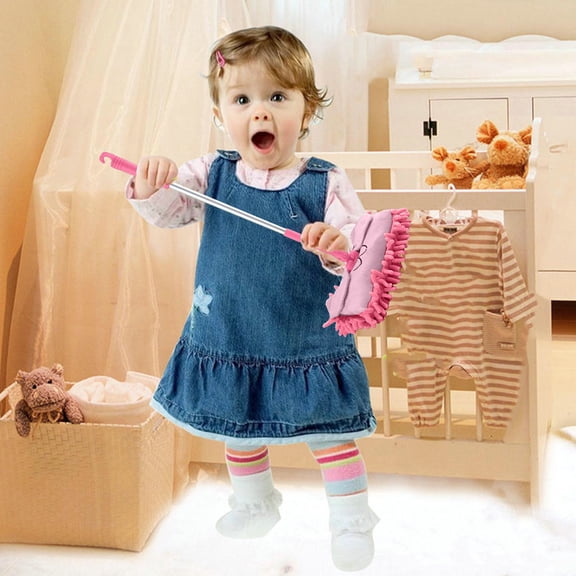 Taotanxi Mini Microfiber Chenille Cartoon Flat Dust Mop for Children,Detachable,360 Degree Rotation, Extension-Type (Pink)