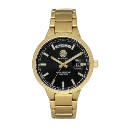 Ornate European Watches - Aulos SL European Mid Size Watch, Quartz Analog Day Date Feature Watch, Fluted Bezel Luxury Steel Band Watch