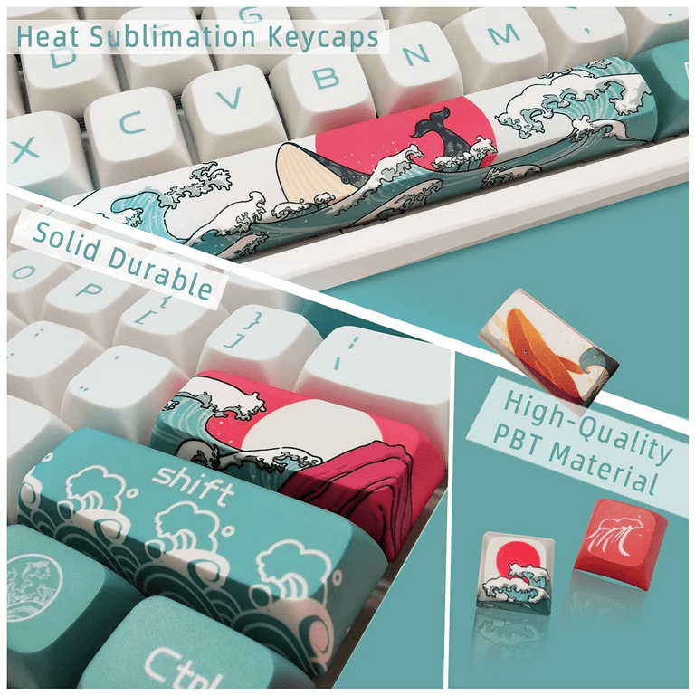 XVX PBT Keycap Japanese Ukiyo-e Coral Sea Style, Full 108 Key Custom Keycap  Set XDA Profile with Key Puller Compatible 61/68/84/96/108 Keycaps for  Cherry Mx Gateron Keyboards (Coral Sea) 