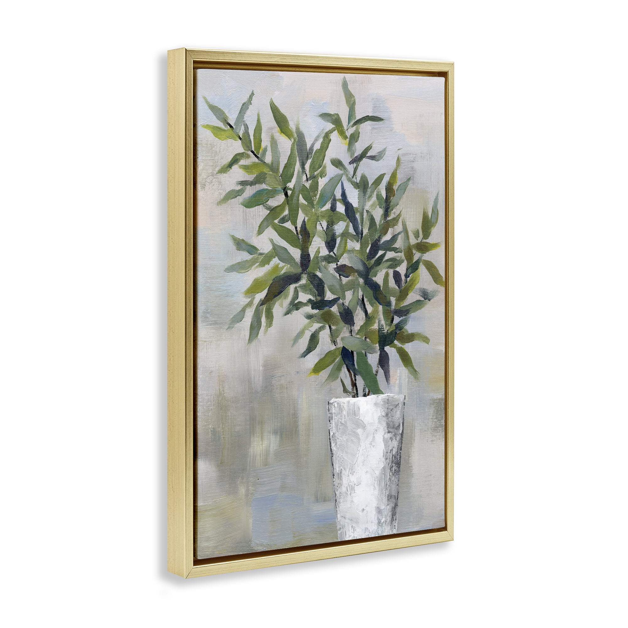 Stupell Industries Splayed Plant Leaves Plants & Flowers Painting Gold Floater Framed Canvas Art Print Wall Art, 21 x 31