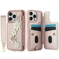 thumbnail image 6 of Crossbody Wallet Case for iPhone 14 Pro Max, Magnetic Back Flip Kickstand Floral PU Leather Phone Case with RFID Blocking Card Holder Wristlet Strap Shoulder Purse for Women,Rosegold, 6 of 9