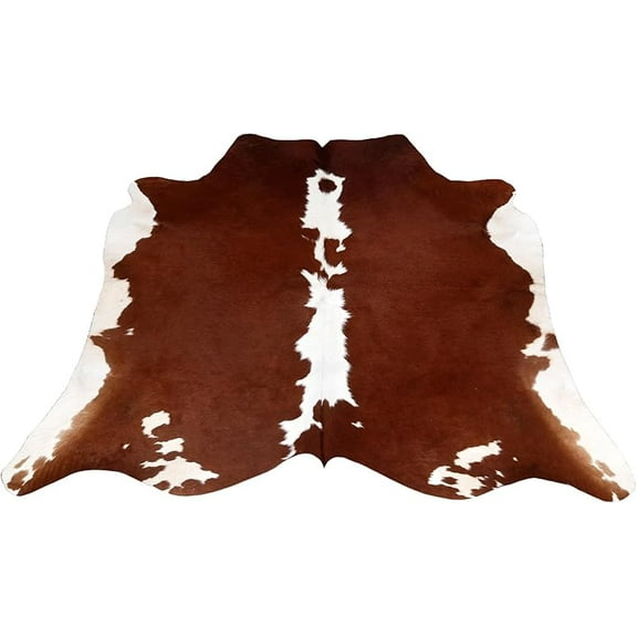 Natural Medium Brown White Cowhide Rug, Genuine Hair-on Leather Animal Hide, Rustic and Stylish Home Décor Accent Piece