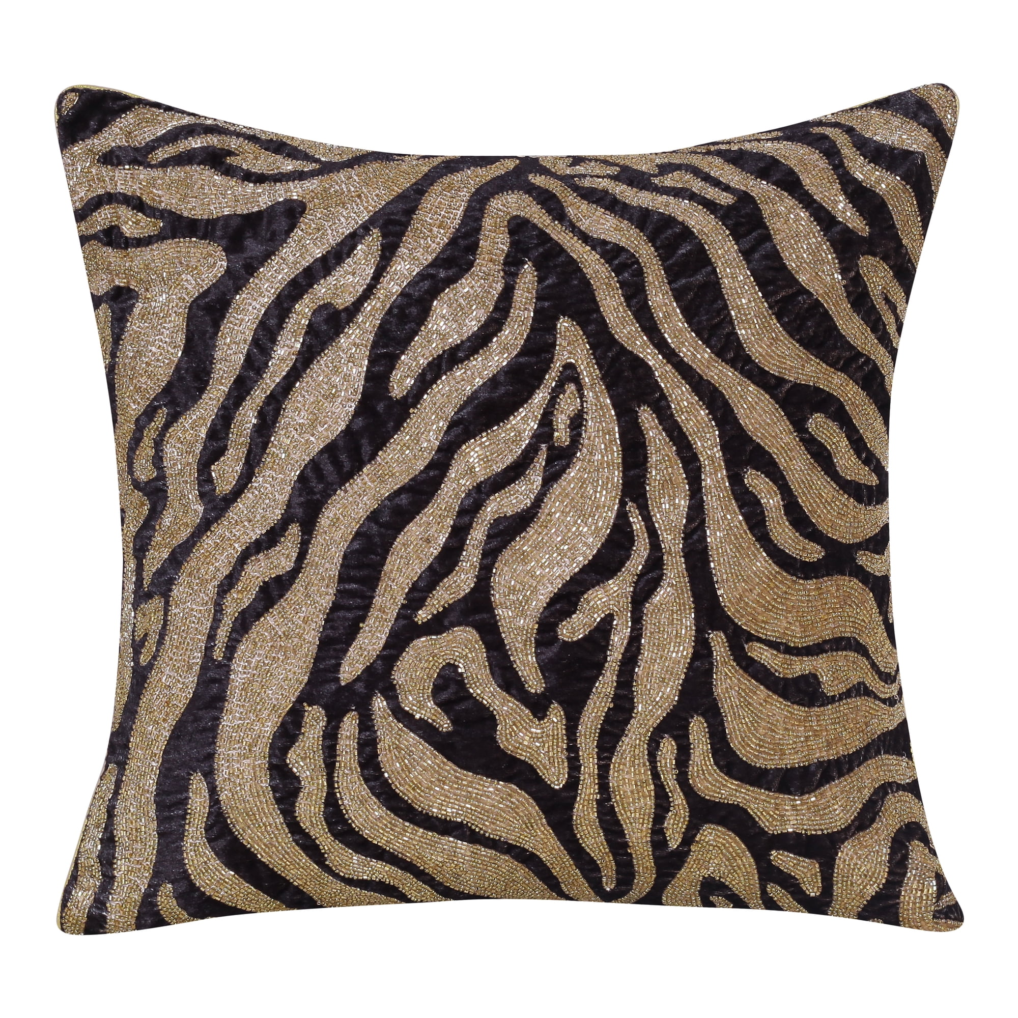 Ox Bay Caroline 20" x 20" Gold/Black Beaded Tiger Print Adult Decorative Throw Pillow
