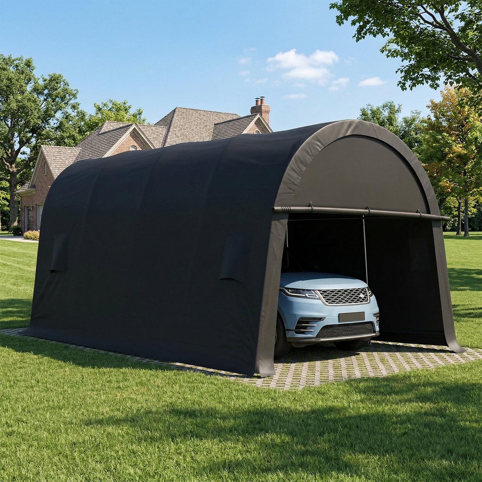 HOTEEL Carport 10x15ft Heavy Duty Portable Garage with All-Steel Metal Frame & Vents, All-Season Round Style Outdoor Storage Shed for Car, Truck, Boat, Patio Furniture Anti-Snow Waterproof