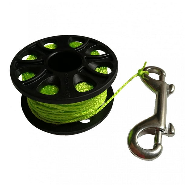 Carrete de buceo portátil de 30 metros con bobina de perno de doble extremo para buceadores y espeleólogos. Verde