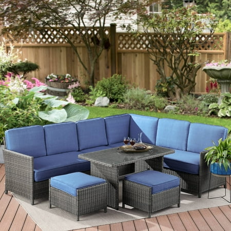 - Better Homes & Gardens Mayers Bay 3-Piece Sectional Seating and Table Set with Navy Cushions