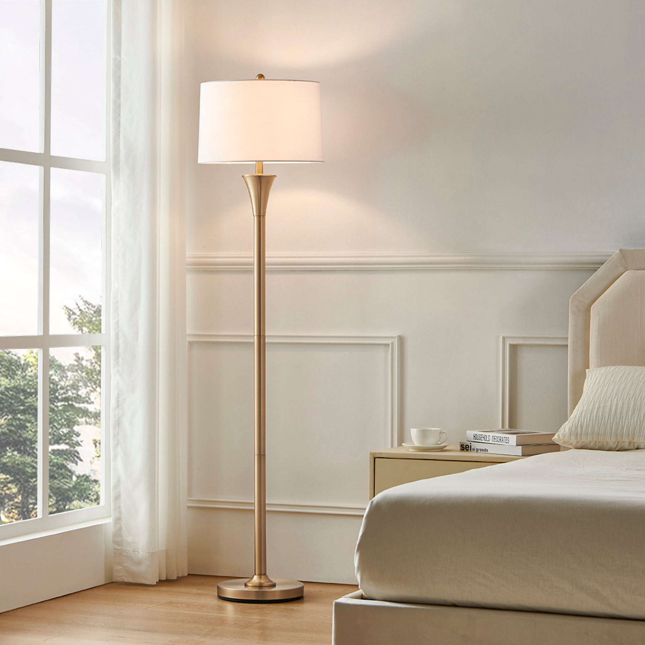KAWOTI 66'' Champagne Standing Floor Lamp with Drum Shade for Living Room Bedroom Office