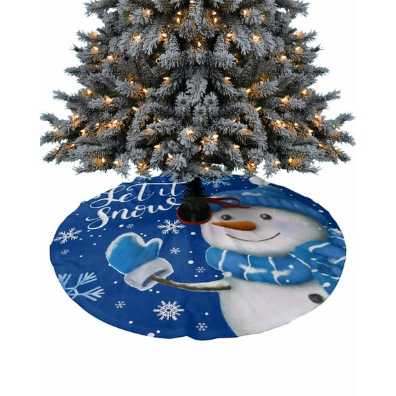 Blue Snowman Christmas Christmas Tree Skirt 48 Inches Large Christmas Skirt Tree, Xmas Winter Snowflake Let Snow Tree Skirt Christmas Decorations for Fireplace Party Holidays Indoor Outdoor