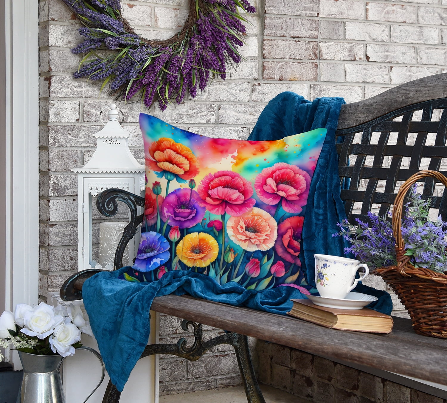 Colorful Carnations Fabric Decorative Pillow 18 in x 18 in