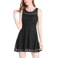 thumbnail image 2 of Mini vestido acampanado sin mangas con encaje floral para mujer Negro XS, 2 of 7
