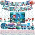 thumbnail image 2 of Kits de decoración de cumpleaños de La Sirenita de Disney, pancarta de fondo de feliz cumpleaños, vajilla, suministros de decoración para fiestas de niñas, regalos para niños, 2 of 5