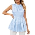 thumbnail image 2 of Njoeus Tank Tops for Women's Satin Ruffle Mock Neck T-Shirts Summer Flowy Sleeveless Dressy Casual Blouse Flare Shirt Dress S-XXL, 2 of 9