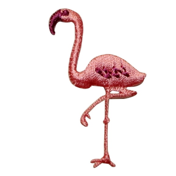 ID 0036 Pink Flamingo Bent Knee Standing Bird Embroidered Iron On Applique Patch