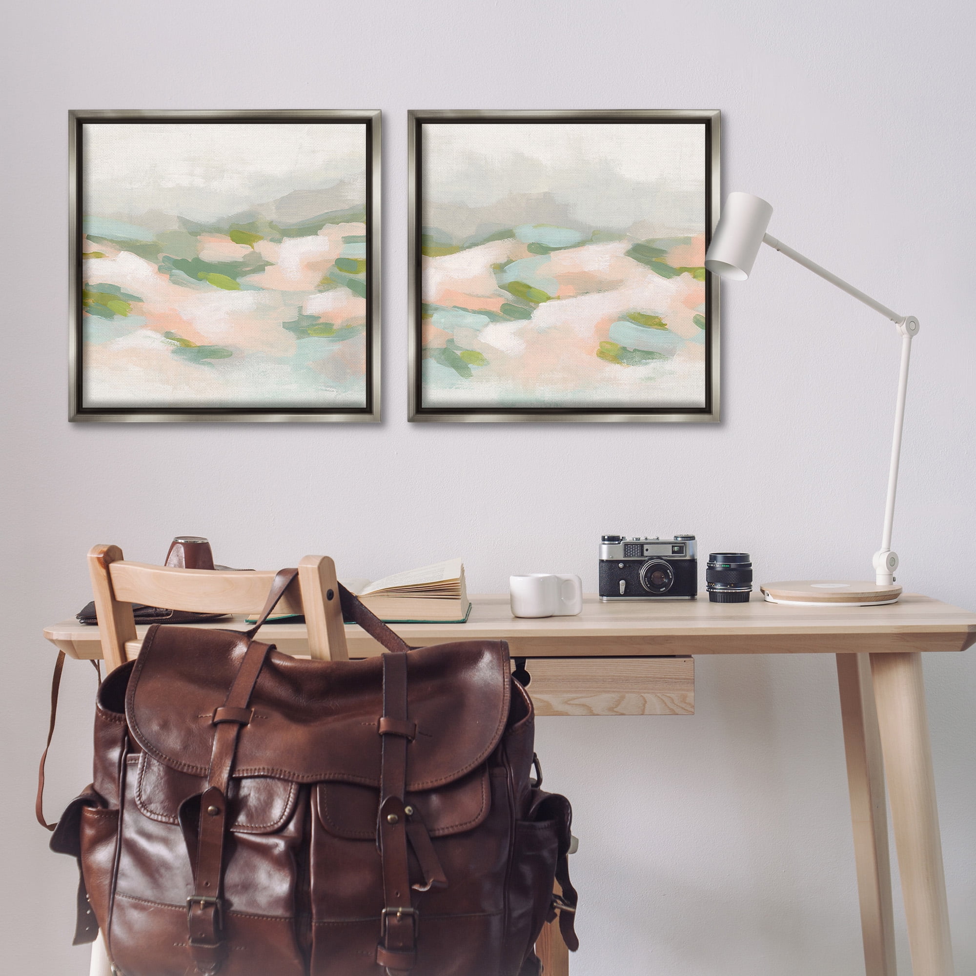 Stupell Industries Pastel Hills Abstraction Landscape Painting Gray Floater Framed Canvas Art Print Wall Art, 25 x 25, Set of 2