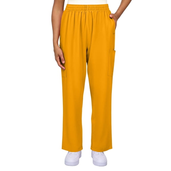Straight Leg Scrub Pants for Women Soft Stretch Anti-Wrinkle Women's Scrub Pants with Pockets Yellow XL