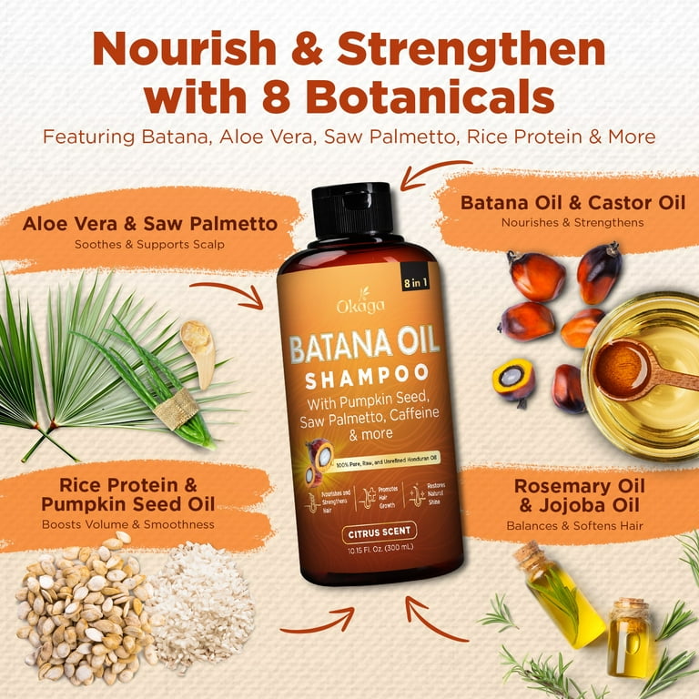 Okaga Batana Oil Shampoo for Hair Growth  Aloe Vera, Saw Palmetto,  Caffeine, Hydrolyzed Rice Protein, Pumpkin Seed, Castor & Rosemary Oils   8-in-1 Natural Formula  2 Pack - Walmart.com