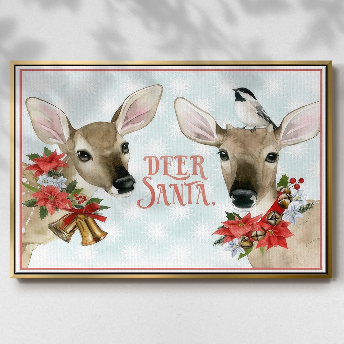 Deer Christmas Collection A - Framed Gallery Wrapped Holiday Canvas - 27 x 41 - Gold Frame