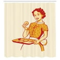 thumbnail image 3 of Vintage Woman Shower Curtain, Married Retro Housewife Serving and Eating Freshly Baked Cookies, Fabric Bathroom Set with Hooks, 69W X 75L Inches Long, Orange Vermilion Beige, by Ambesonne, 3 of 3