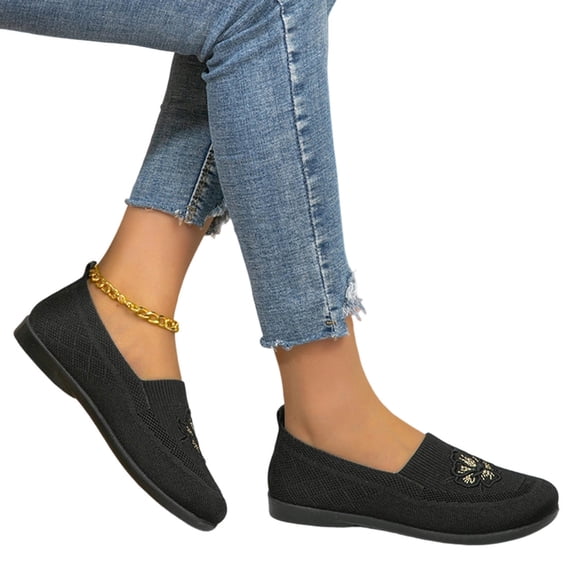 Purcolt Mesh Loafers for Women Comfort Casual Floral Embroidery Round Toe Slip On Boat Shoes Lightweight Soft Sole Flats Shoes for Walking Travel Vacation