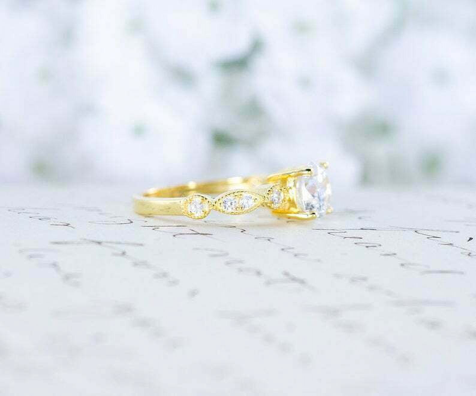 HeartsAndYou 1.55ct Round Cut Moissanite Engagement Ring for Women Milgrain Vintage Inspired 18k Yellow Gold Over Silver