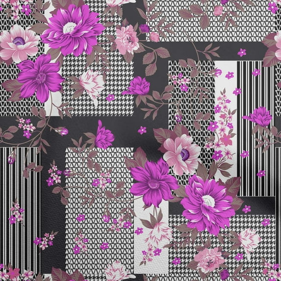 oneOone Polyester Spandex Fuschia Pink Fabric Asian Floral With Geometrical Texture Sewing Craft Projects Fabric Prints By Yard 56 Inch Wide