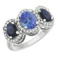 thumbnail image 1 of 14K White Gold Natural Tanzanite & Quality Blue Sapphire 3-stone Mothers Ring Oval Diamond Accent, size 8, 1 of 2