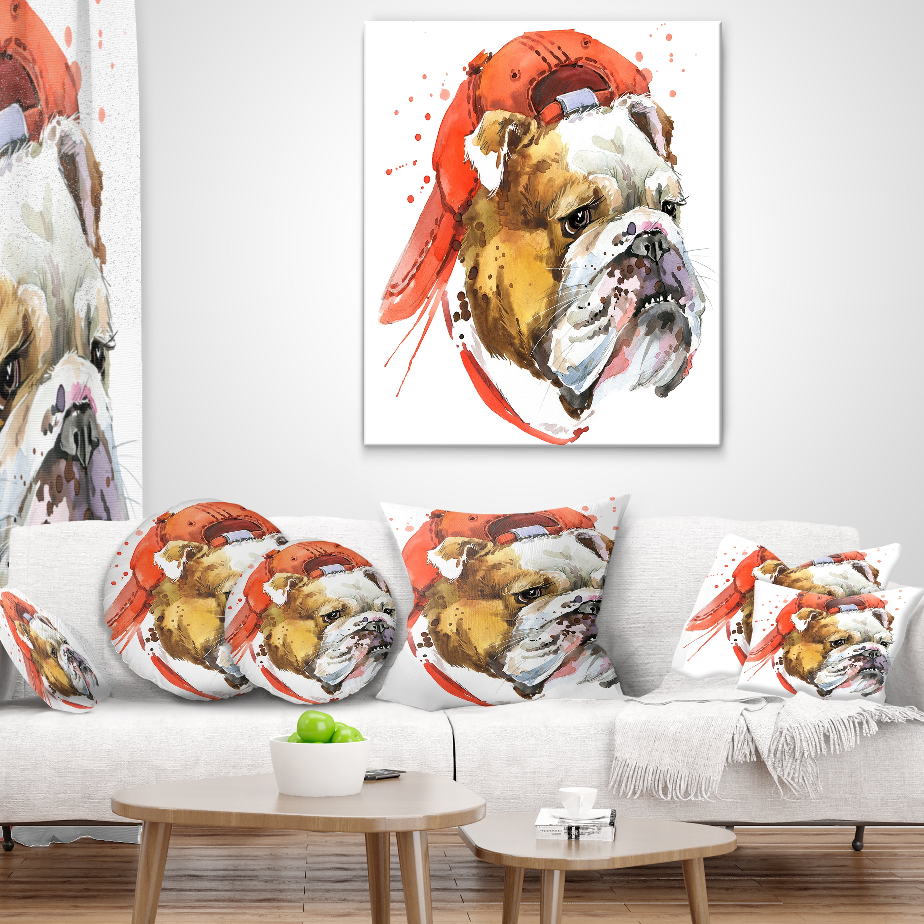 Designart Bulldog Illustration Art - Animal Throw Pillow - 16x16