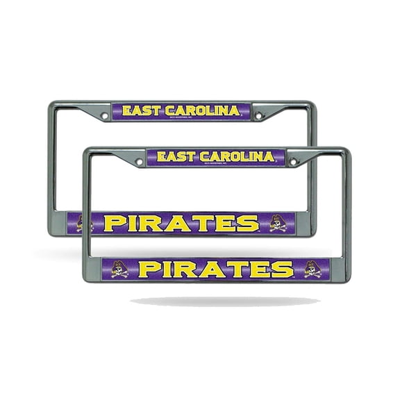 East Carolina Pirates (Set of 2) Sparkly Glitter Bling Look Chrome License Plate Frames Car Truck Wall