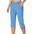 thumbnail image 7 of Kvture Women Capri Pants Polka Dot Print Lounge Capri Pants Elastic High Waist Straight Leg Capris Pant Soft Lightweight Breathable Comfort Trousers Blue XXXXXL, 7 of 7