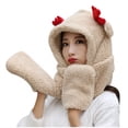 thumbnail image 3 of Women Cute Thick Warm Plush Hat Scarf Gloves Set with Ear Classic Winter Knit Set Beanie Scarf Gloves for Adult Suitable for Outdoor Work Leisure Scarf a Hat Gloves, 3 of 5