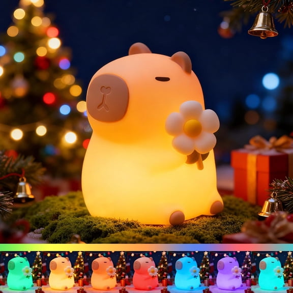 7 Color Capybara Silicone Night Light for Kids with Timer, Rechargeable Nursery LED Bedside Lamp, Dimmable Cute Animal Nightlight for Toddler, Boys, and Girls (Daisy)