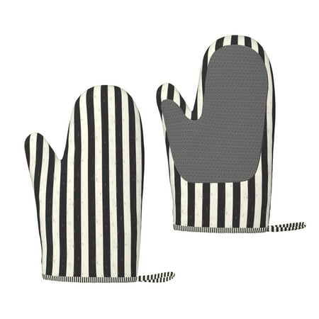 

Junzan Black And White Thick Stripes for Oven Mitts 2 Piece Set BBQ Gloves Grilling Gloves Heat Resistant Oven Gloves Kitchen Silicone Oven Mitts for Barbecue/Cooking/Baking