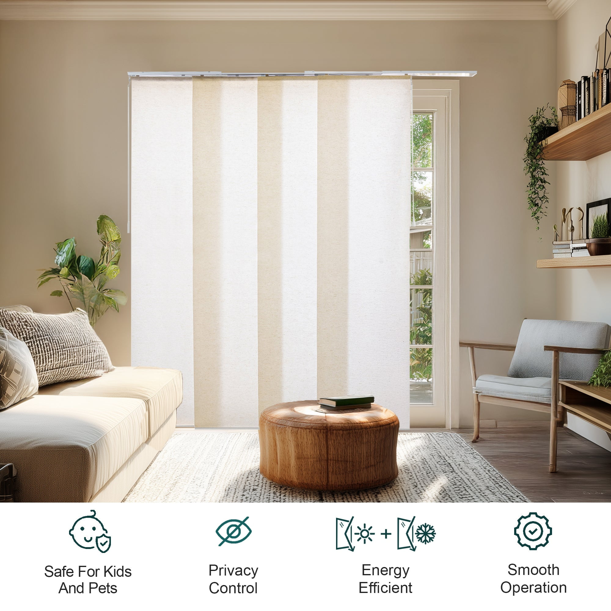 CHICOLOGY QUAD RAIL SLIDING PANEL Country Ivory (Light Filtering) W:46-86 x H:Up-to 96 inches