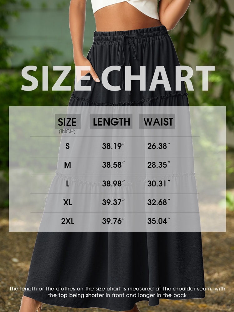 Womens Flowy Long Maxi Skirt Pleated Elastic High Waist Drawstring Tiered Skirts with Pockets