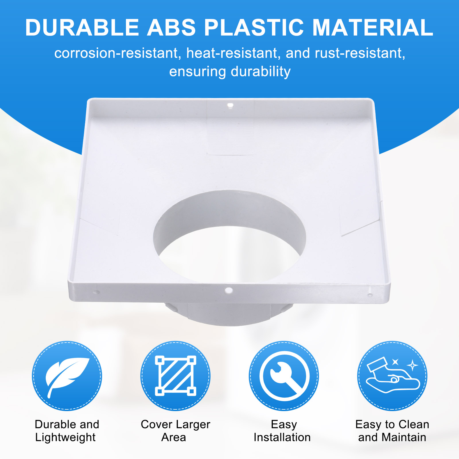 Uxcell 7" to 4" Duct Connector Flange, Plastic Square to Round Straight Dryer Vent Wall Plate for Air Heating Cooling Ventilation System HVAC Exhaust Fan, White