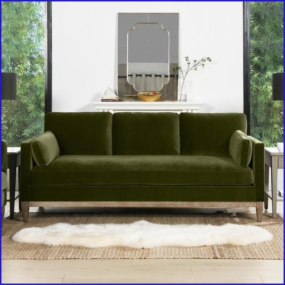 Knox 84'' Modern Farmhouse Sofa with Performance Velvet | Olive Green | Rubber Wood | Square Arms