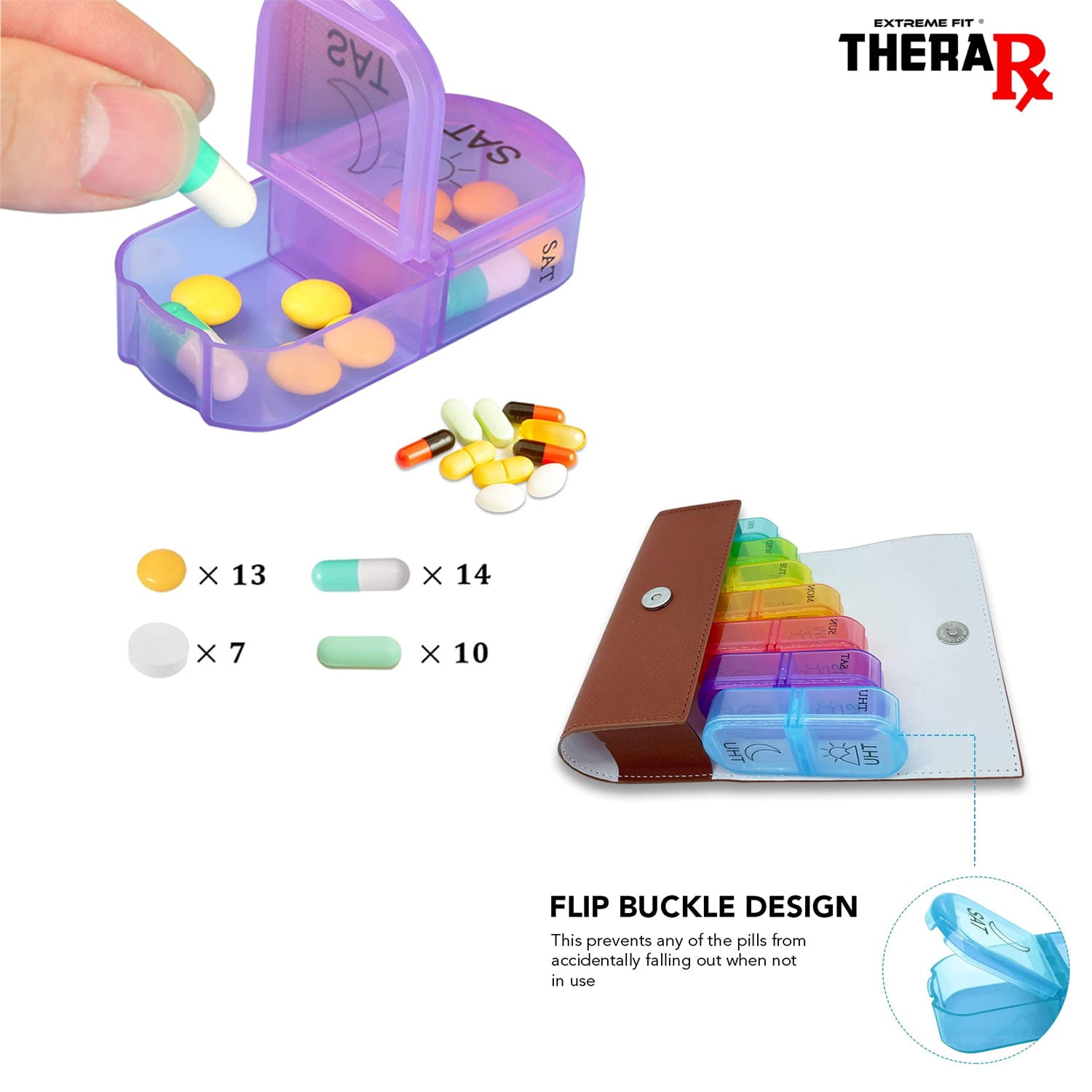 Weekly Pill Organizer 2 Times A Day,AM PM Large Daily Pill Box Medicine Organizer With PU Leather Case For Travel ,7 Day Pill Container For Vitamin Fish Oils Supplements