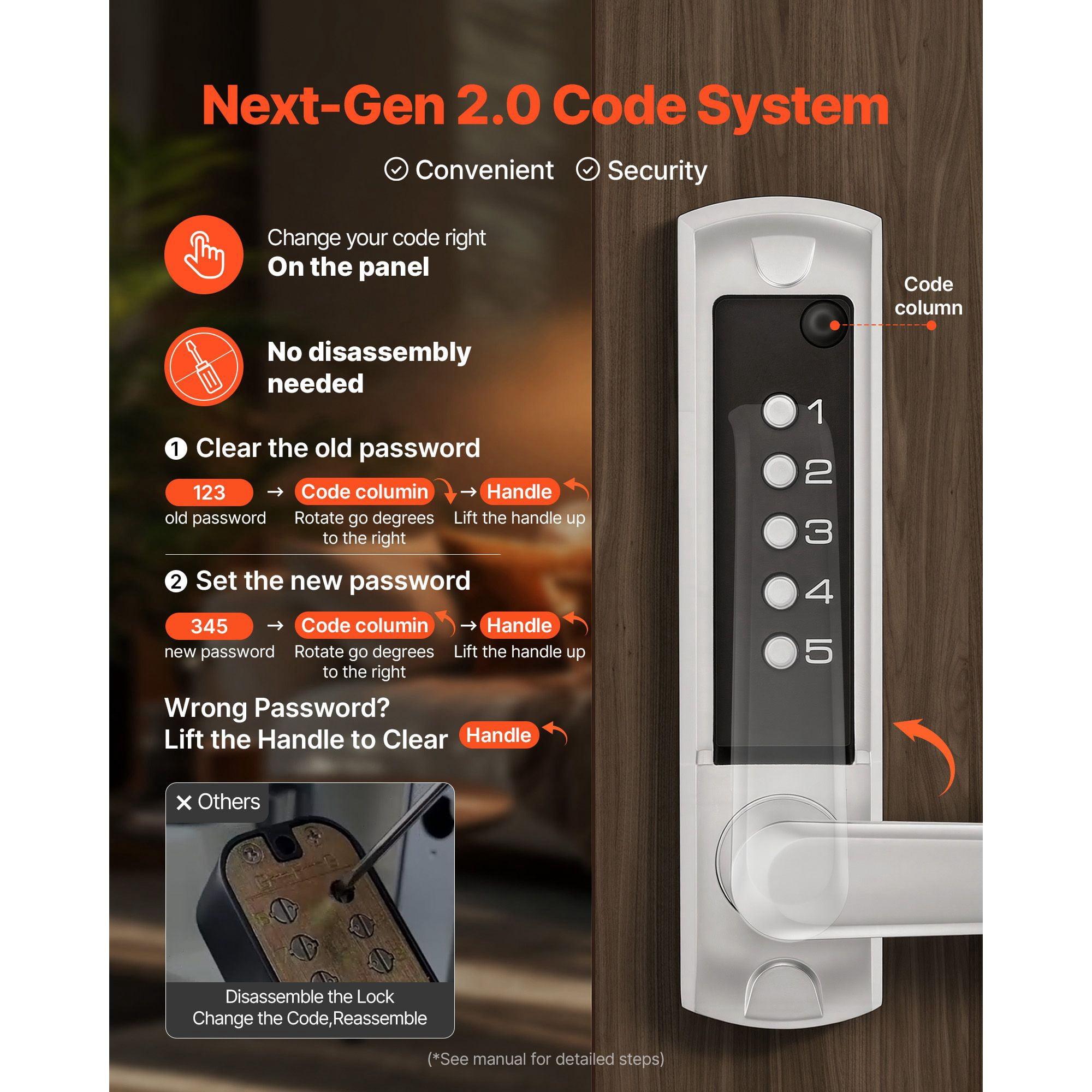Mechanical Keyless Door Lock Gen2 Single-Sided 5-Digit Code Zinc Alloy for Front Gate Garden Garage