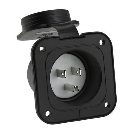 15 Amp Flanged Inlet, 125V NEMA 5-15P Shore Power Inlet Receptacle, AC Port Plug with Waterproof Cover Recessed Male Outlet, 2 Pole 3-Wire Straight Blade Electric Plug for RV Trailer Shed Block Heater