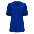 thumbnail image 4 of CAIVO Women Summer Short Sleeve Shirt Fashion Hollow Out Blouse With Pocket V-Neck Casual Holiday Solid Color Back To School Tops, 4 of 5
