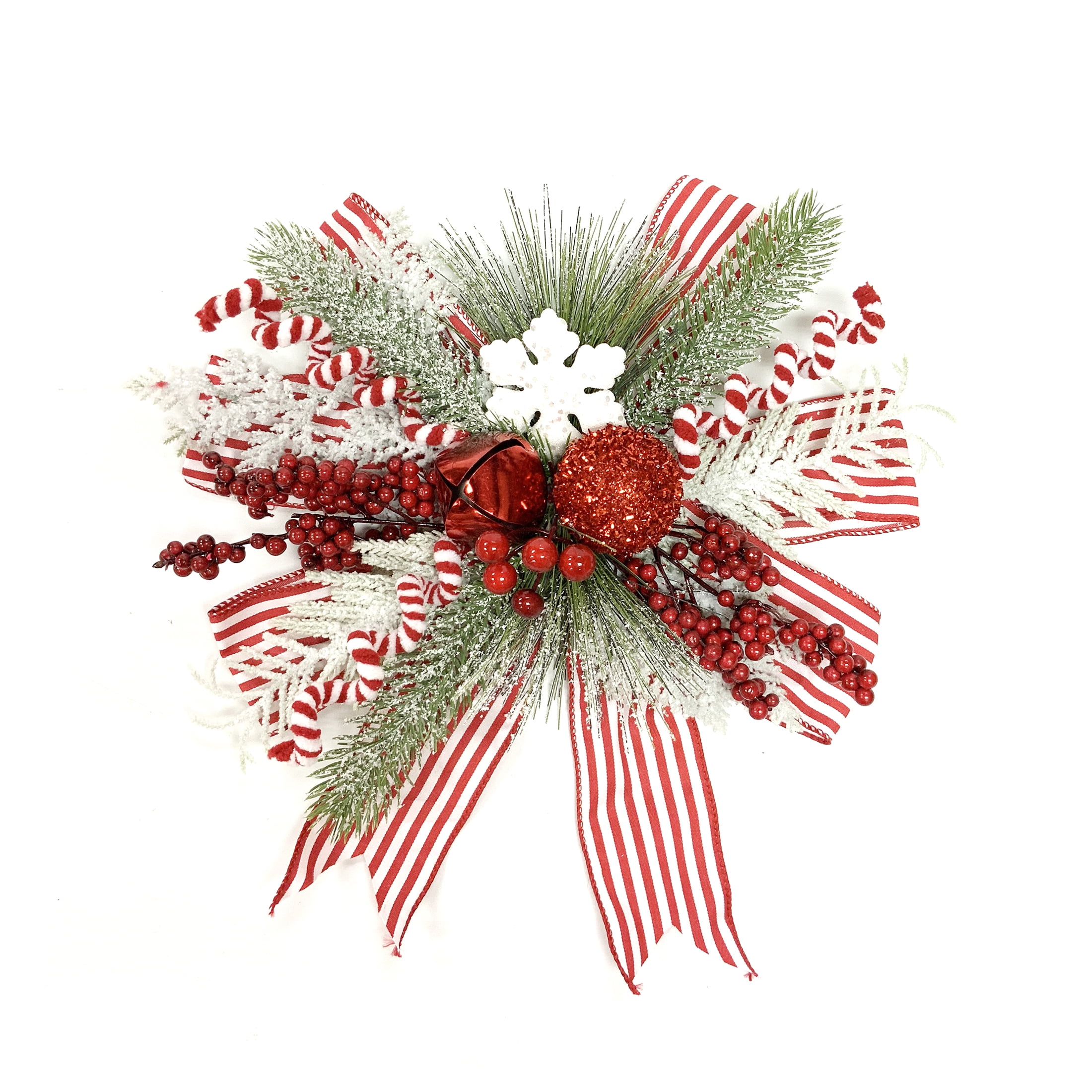 Holiday Time Red & White Stripe Floral Christmas Bow Decor